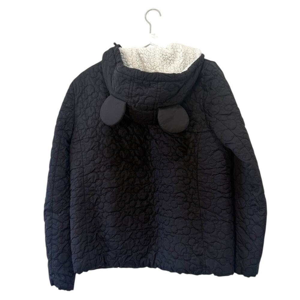 Disney Parks Mickey Mouse Quilted Jacket Sherpa Lined Black Hoodie Size L